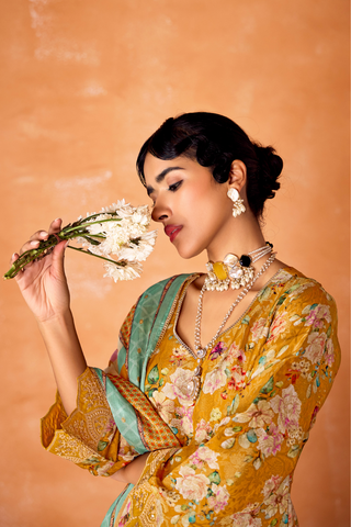 Yellow Kanjeevaram Embroidery Border Kurta Set