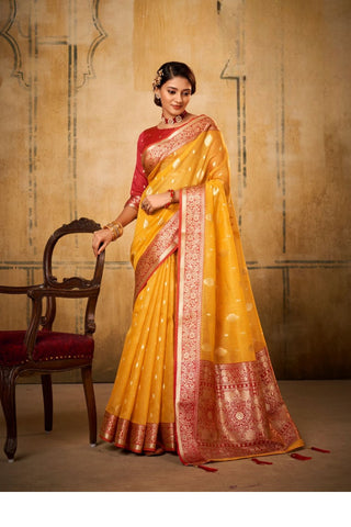 Yellow Banarasi Tissue Saree