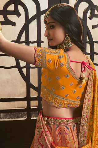 Yellow Silk Lehenga With Sequence Zarkan Work