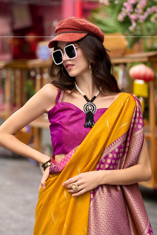 YELLOW PURE BANARASI SILK SAREE