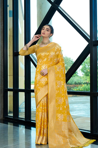 Yellow Crepe Georgette Saree_Kumari Sarees