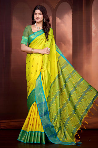 Yellow Pure Aura South Soft Silk Pattu Saree_Kumari Sarees