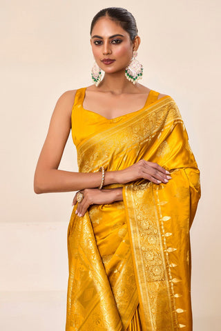 Yellow Satin Silk Saree_Kumari Sarees