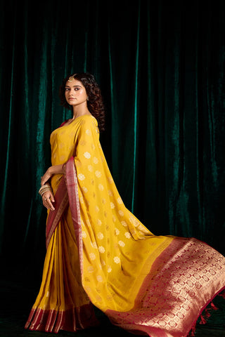 Yellow Georgette Silk Saree