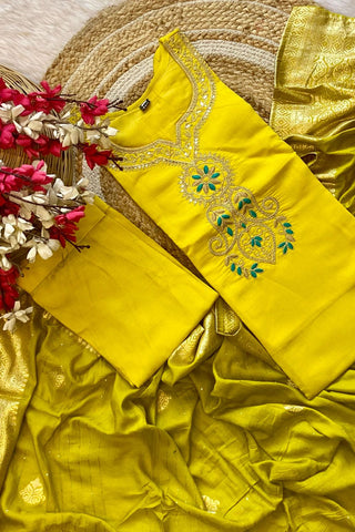 Yellow Viscose Chanderi Embroidered Silk Kurta Set_Kumari Sarees_Kumari Sarees