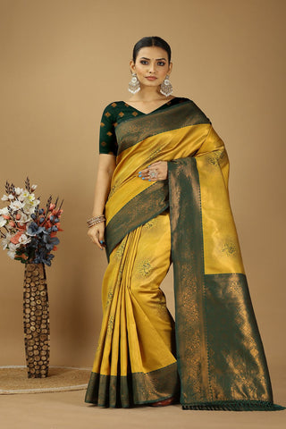 Yellow Banarasi Silk Saree_Kumari Sarees