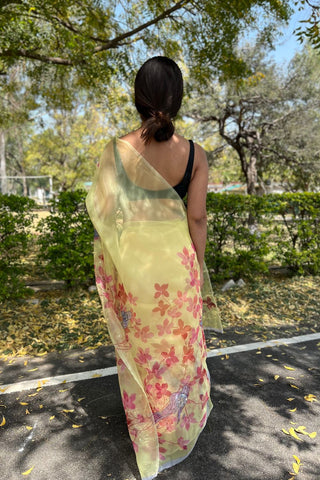 YELLOW SEQUENCE ORGANZA SAREE