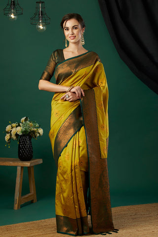 Yellow Banarasi Silk Saree_Kumari Sarees