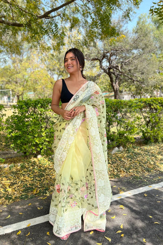 YELLOW KANJEEVARAM ORGANZA SAREE