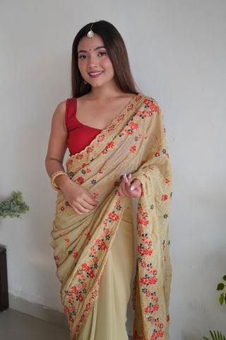 YELLOW GEORGETTE SILK SAREE