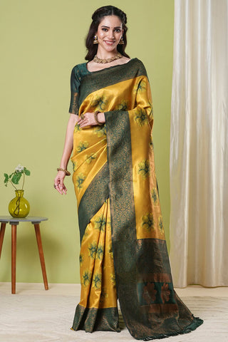 Yellow Banarasi Silk Saree