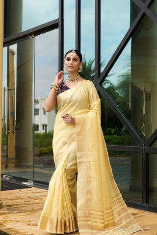 Yellow Handloom Weaving Khadi Silk Saree_Kumari Sarees