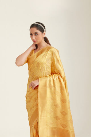 YELLOW KANJEEVARAM HANDLOOM WEAVING SILK SAREE