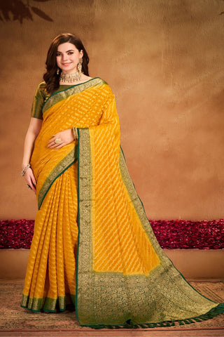 Yellow Pure Georgette Silk Saree_Kumari Sarees