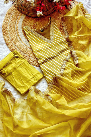 Yellow Organza Viscose Embroidery Kurta Set_Kumari Sarees