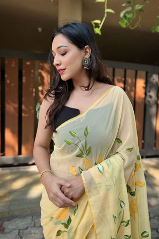 YELLOW GEORGETTE SILK SAREE