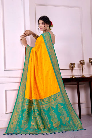 Yellow Soft Silk Banarasi Pattu Saree_Kumari Sarees