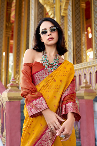 Yellow Tusser Handloom Silk Saree