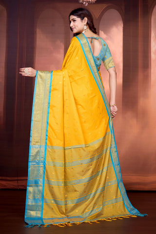 Yellow Pure Aura South Soft Silk Pattu Saree_Kumari Sarees