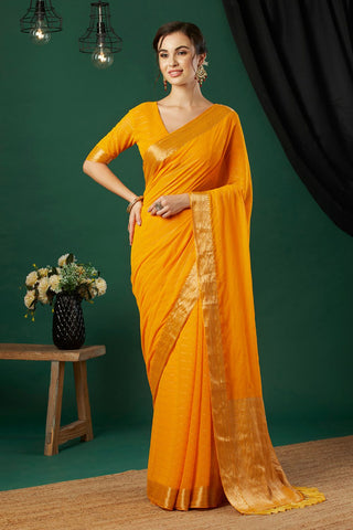 Yellow Chiffon Silk Saree