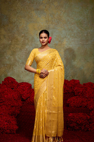 Yellow Georgette Silk Saree_Kumari Sarees