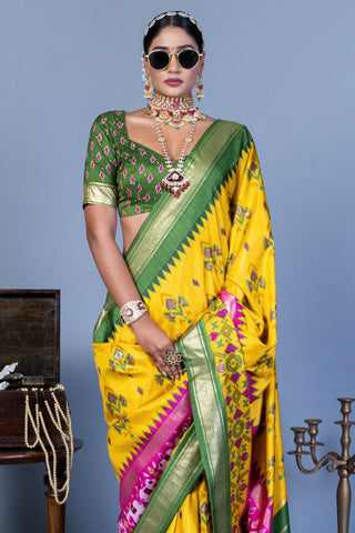 Yellow Silk With Luxury Print And Glory Finish Saree_Kumari Sarees