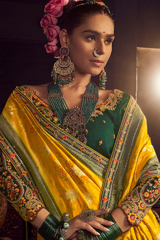 Yellow Pure Viscous Dola Saree_Kumari Sarees