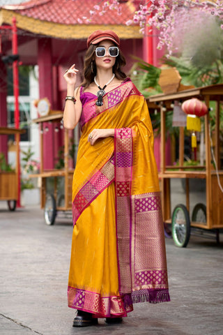 YELLOW PURE BANARASI SILK SAREE