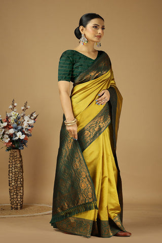 Yellow Banarasi Silk Saree