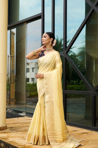 Yellow Handloom Weaving Khadi Silk Saree_Kumari Sarees