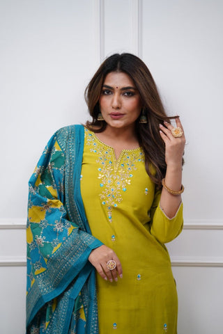 Yellow Women Embroidered Chanderi Silk Kurta Set_Kumari Sarees