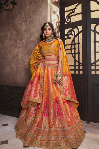 Yellow Silk Lehenga With Sequence Zarkan Work