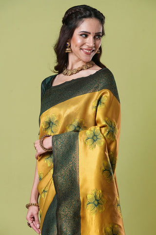 Yellow Banarasi Silk Saree