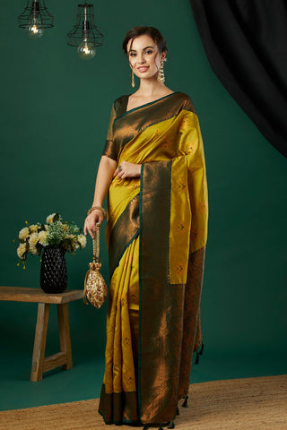 Yellow Banarasi Silk Saree_Kumari Sarees