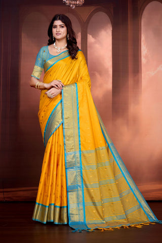 Yellow Pure Aura South Soft Silk Pattu Saree_Kumari Sarees