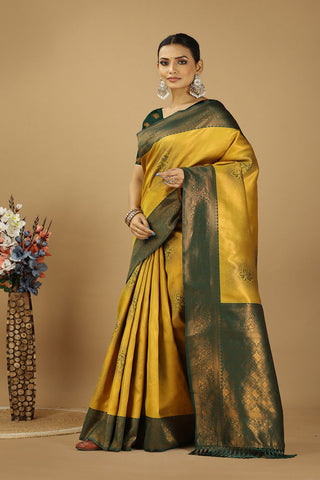 Yellow Banarasi Silk Saree_Kumari Sarees