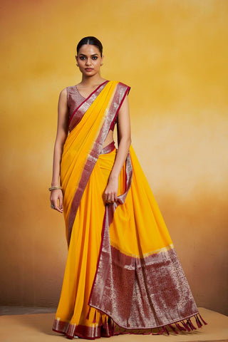 Yellow Georgette Silk Saree_Kumari Sarees