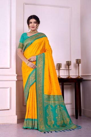 Yellow Soft Silk Banarasi Pattu Saree_Kumari Sarees
