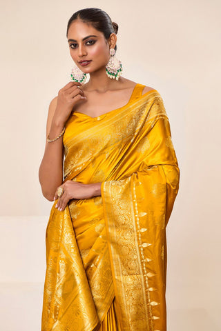 Yellow Satin Silk Saree_Kumari Sarees