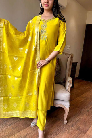 Yellow Viscose Chanderi Embroidered Silk Kurta Set_Kumari Sarees_Kumari Sarees