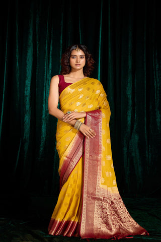 Yellow Georgette Silk Saree