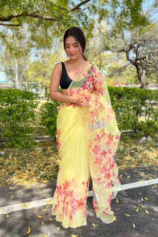 YELLOW SEQUENCE ORGANZA SAREE