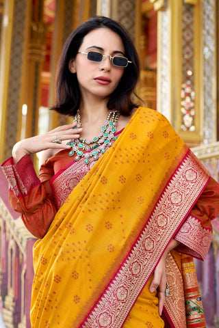 Yellow Tusser Handloom Silk Saree_Kumari Sarees