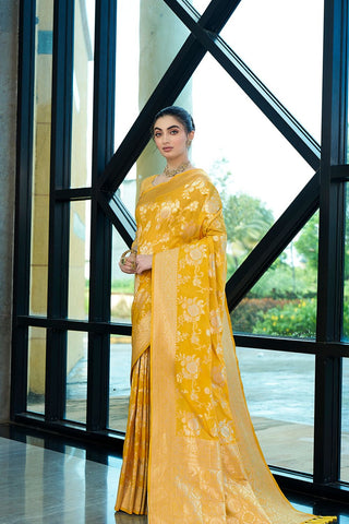 Yellow Crepe Georgette Saree_Kumari Sarees