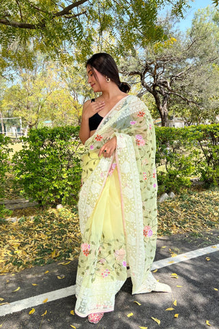 YELLOW KANJEEVARAM ORGANZA SAREE