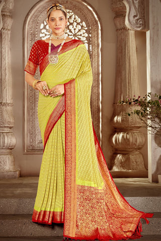 Yellow Pure Georgette Saree_Kumari Sarees