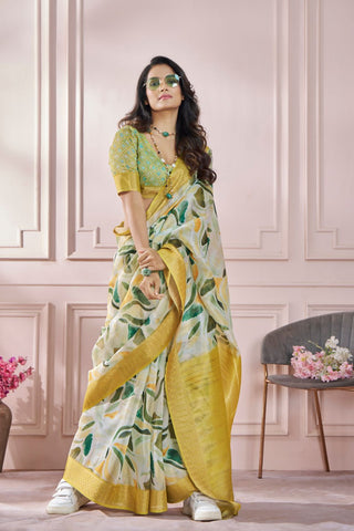 Yellow Soft Zari Based Modal Silk Saree