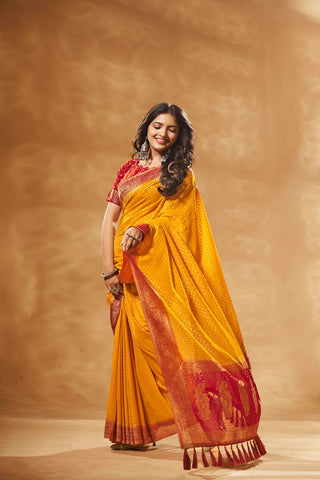 Yellow Pure Georgette Saree