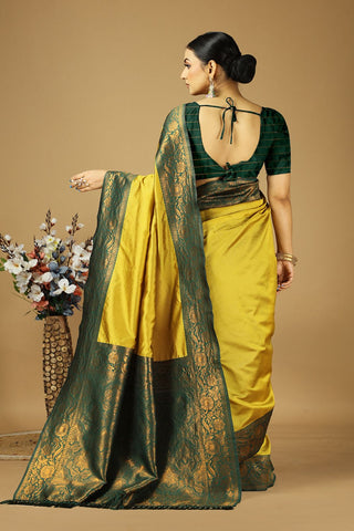 Yellow Banarasi Silk Saree