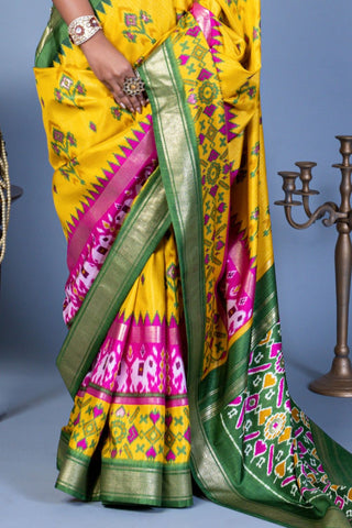 Yellow Silk With Luxury Print And Glory Finish Saree_Kumari Sarees